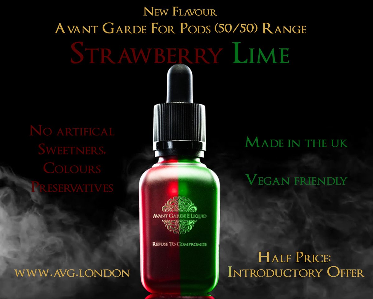 AVGELiquid's tweet image. Introducing the latest flavour in our 'Avant Garde for Pods (50/50) Range'

'Strawberry Lime'

Try it for the introductory offer of 50% off.
avg.london
Refuse To Compromise   Vape Avant Garde