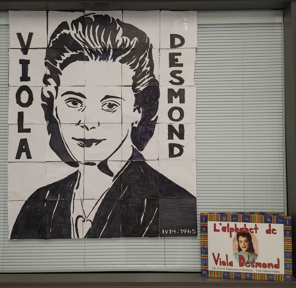 Today, students in 1Mo worked on a collaborative puzzle: Viola Desmond. We read the amazing book L'alphabet de Viola Desmond, written by students from Chebucto Heights Elementary (@Mme_Rad ) and had some great discussions about her life and legacy.  @LeMarchantElem