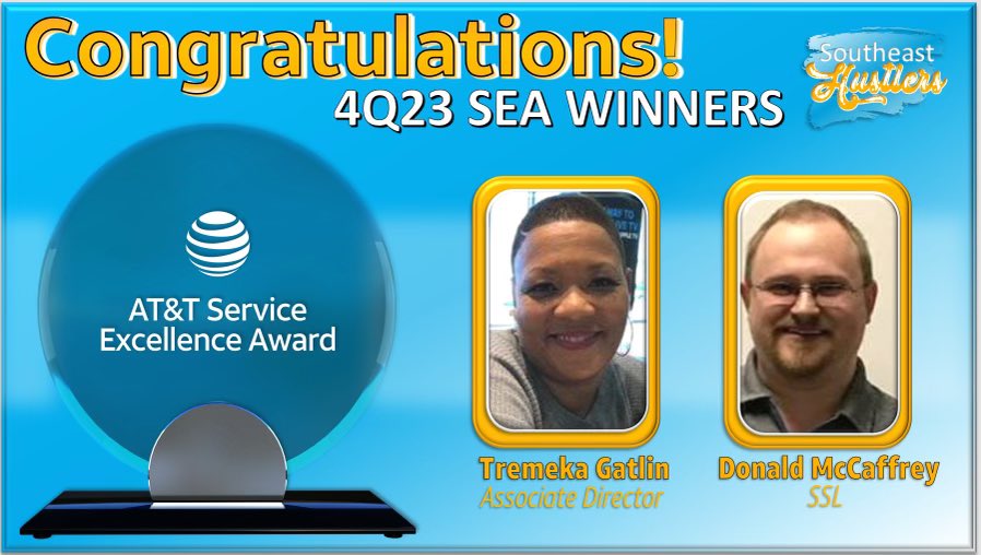 #SoutheastHustlers are proud to announce our #ServiceExcellenceAward Q4 Winners! 🥳🎉 Please help us in congratulating these two on their positive impact on those around them. Thank you both for all you do!! 🤩 @fen_prentice @IHX_ATLDYNASTY @BrandoNoble @ohxperts @GatlinTremeka