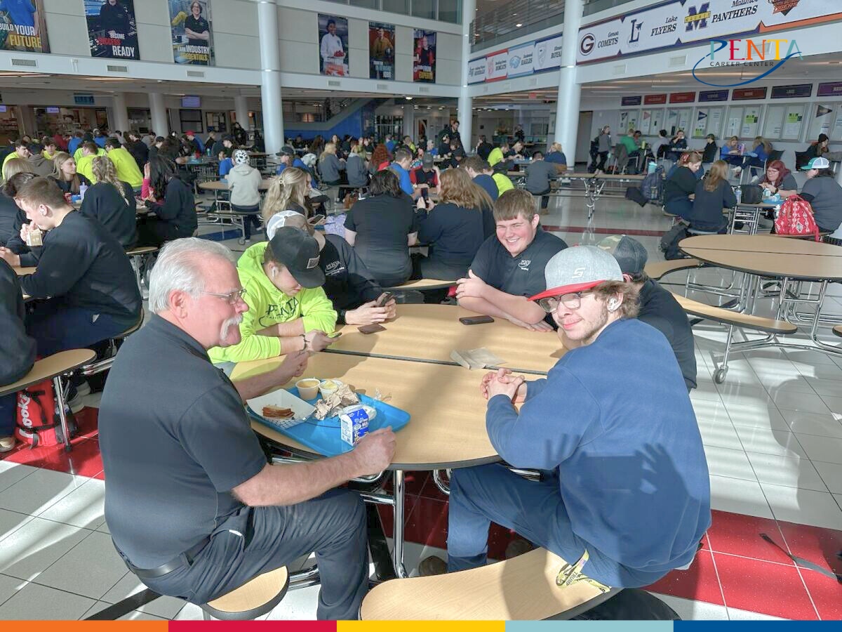 pentacareerctr's tweet photo. Friday vibes at Penta! 🍽️✨ Mr. Dave Sawicki and his welding students take a break from sparks and steel to share laughs and stories over lunch. It's moments like these that fuel our passion for teaching and strengthen our community. #SuccessReady #PentaPride https://t.co/ScgAsTuTCy