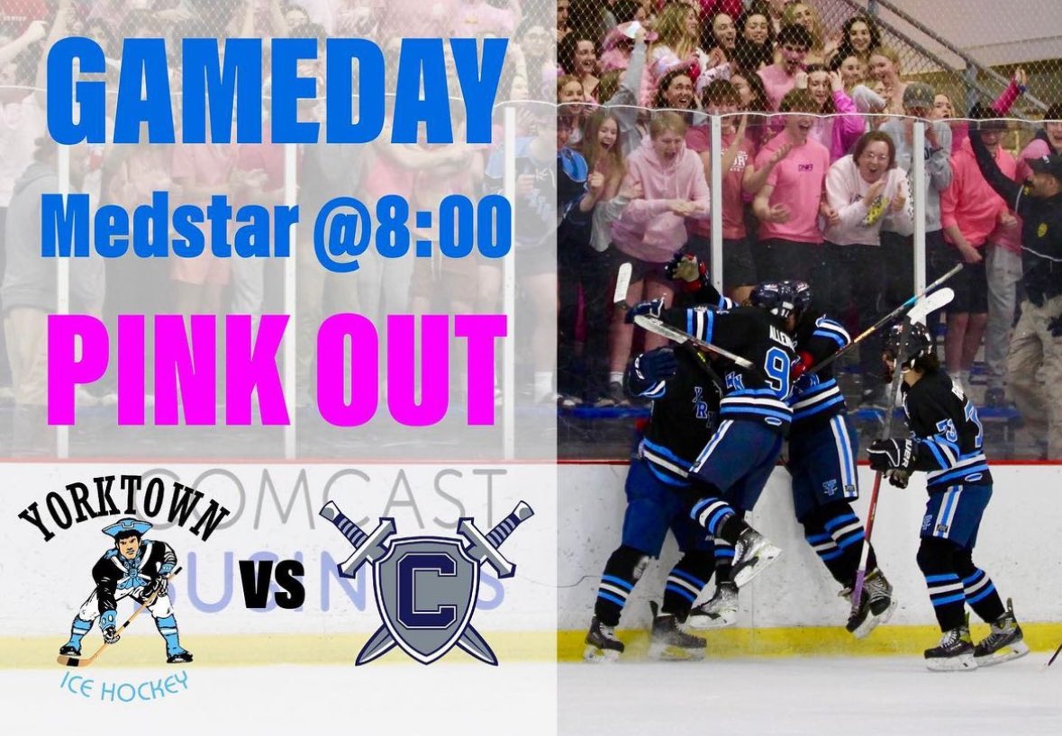 Yorktown Hockey (@yorktownhockey) on Twitter photo Big game tonight vs Champe/Lightridge at 8 at Medstar!! Pink Out! <a href="/WashPostHS/">WashPost HS Sports</a> <a href="/CRHRHockey/">ChesapeakeRegHKYRev</a> <a href="/yhssports/">Yorktown Athletics</a> <a href="/hockeynightnova/">Hockey Night in NoVa</a> Big game tonight vs Champe/Lightridge at 8 at Medstar!! Pink Out! <a href="/WashPostHS/">WashPost HS Sports</a> <a href="/CRHRHockey/">ChesapeakeRegHKYRev</a> <a href="/yhssports/">Yorktown Athletics</a> <a href="/hockeynightnova/">Hockey Night in NoVa</a>