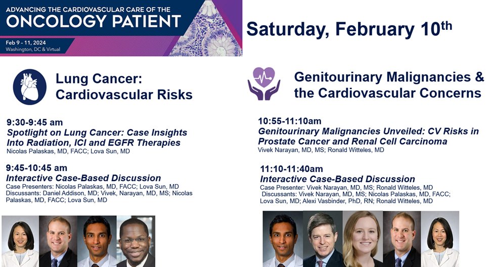 ☀️The @ACCinTouch #CardioOnc lineup for this morning⬇️ 🫀Don't miss @PennThalheimer & @PennCancer's Drs. @LovaSunMD and Vivek Narayan as well as @PalaskasN, @md_addison, @Ron_Witteles, & @Avasbind