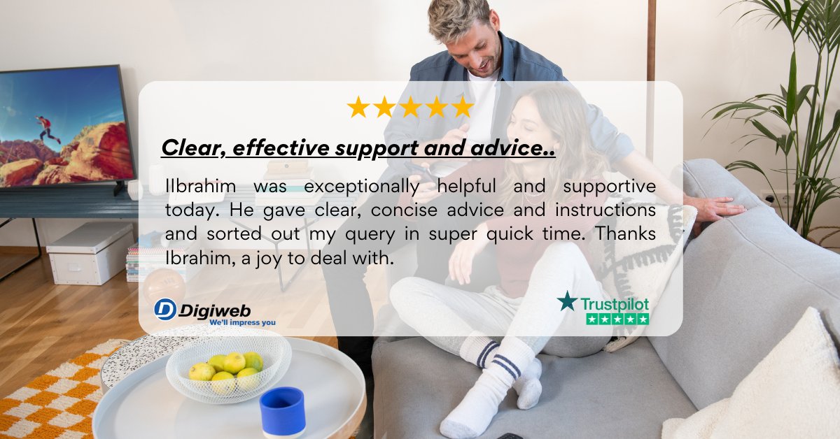 ⭐𝐑𝐞𝐯𝐢𝐞𝐰 𝐨𝐟 𝐭𝐡𝐞 𝐖𝐞𝐞𝐤 ⭐

A huge thanks to another one of our wonderful customers for taking the time to leave this excellent review!
If you'd like to join the Digiweb Experience, freephone 1800285828 or visit digiweb.ie and let us take care of the rest