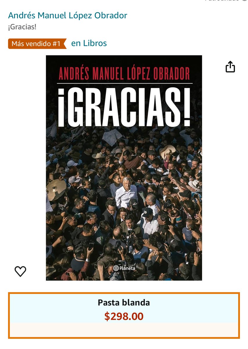 abrahamendieta's tweet photo. Aún no sale a la venta, y el libro “Gracias” de López Obrador, ya es el más pedido del país en Amazon, en una preventa que tan solo lleva 24 horas activa. https://t.co/bzkREKh5J0