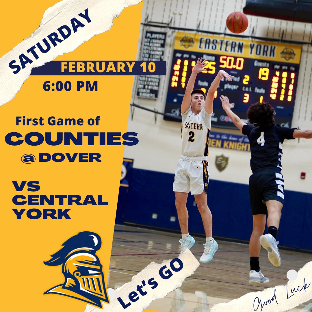 EYathlbooster's tweet photo. The First Round of Boy's Basketball is TODAY! Our Boys are heading to Dover for a match-up against Central York for the first round of Counties! Tip-off is at 6pm! Come out and give our boys some blue and gold spirit as they take on the Panthers. #eyathleticboosterclub #Rolley https://t.co/3tR9p7mbxU