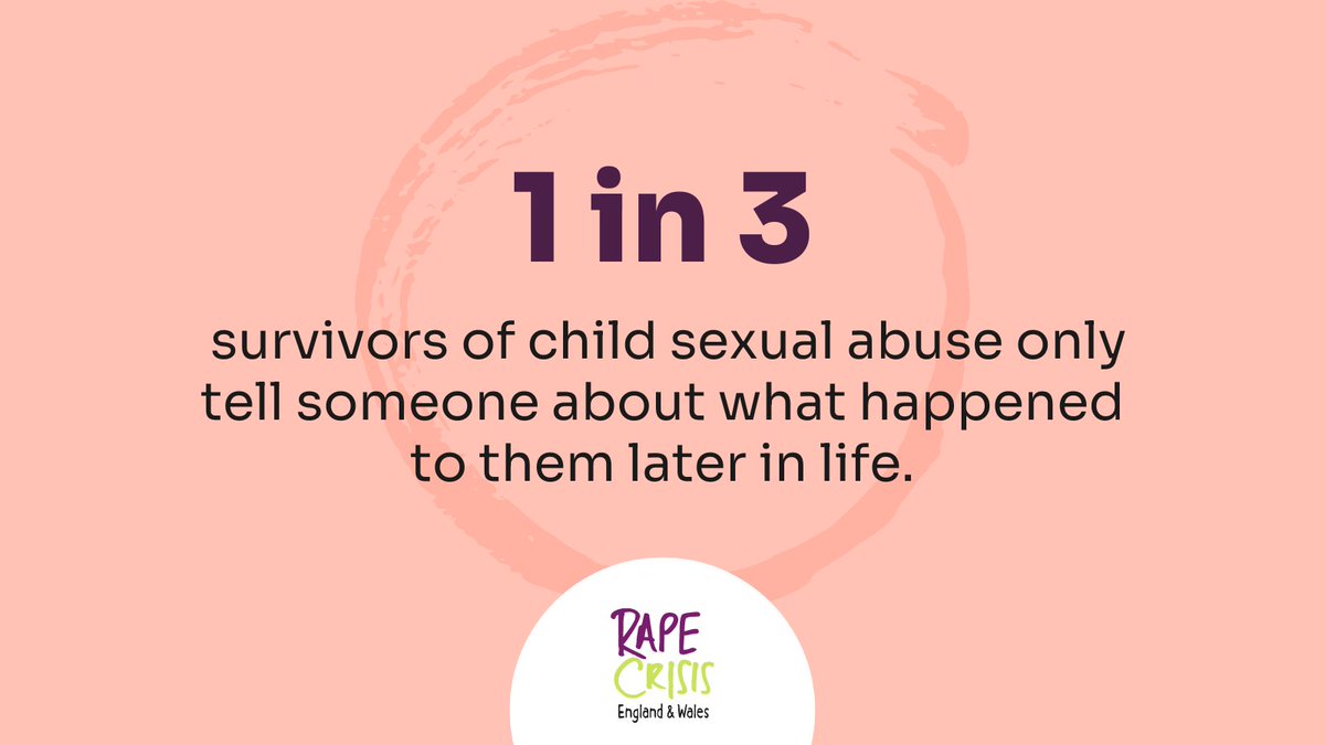 1 in 3 people people who use Rape Crisis services are adult survivors of child sexual abuse. 
If you have experienced any form of sexual violence and abuse, you can talk to us. No matter how long ago it was, we are here for you. For support, visit: rapecrisis.org.uk/get-help/?utm_…
