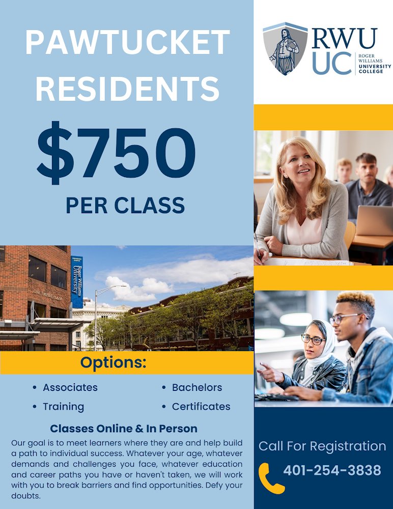 CityofPawtucket's tweet photo. Programs at Roger Williams University for Pawtucket residents https://t.co/GGy8fywDGW