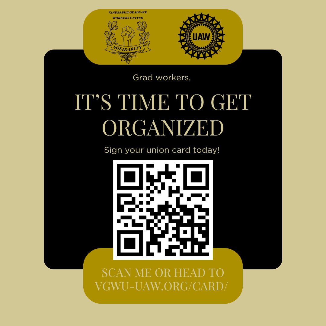 Alright graduate student workers. It's time to get organized. Sign your union card today! vgwu-uaw.org/card/