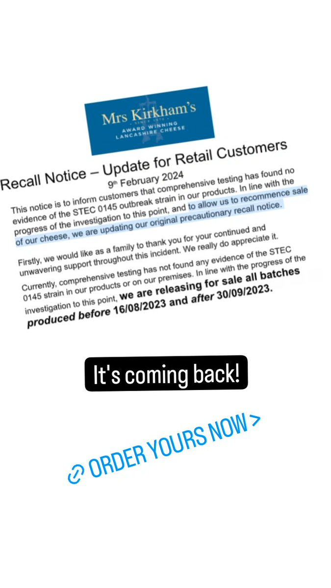As of tomorrow Kirkham's Lancashire will be back available!
Whoop whoop!
thecourtyarddairy.co.uk/shop/buy-chees…