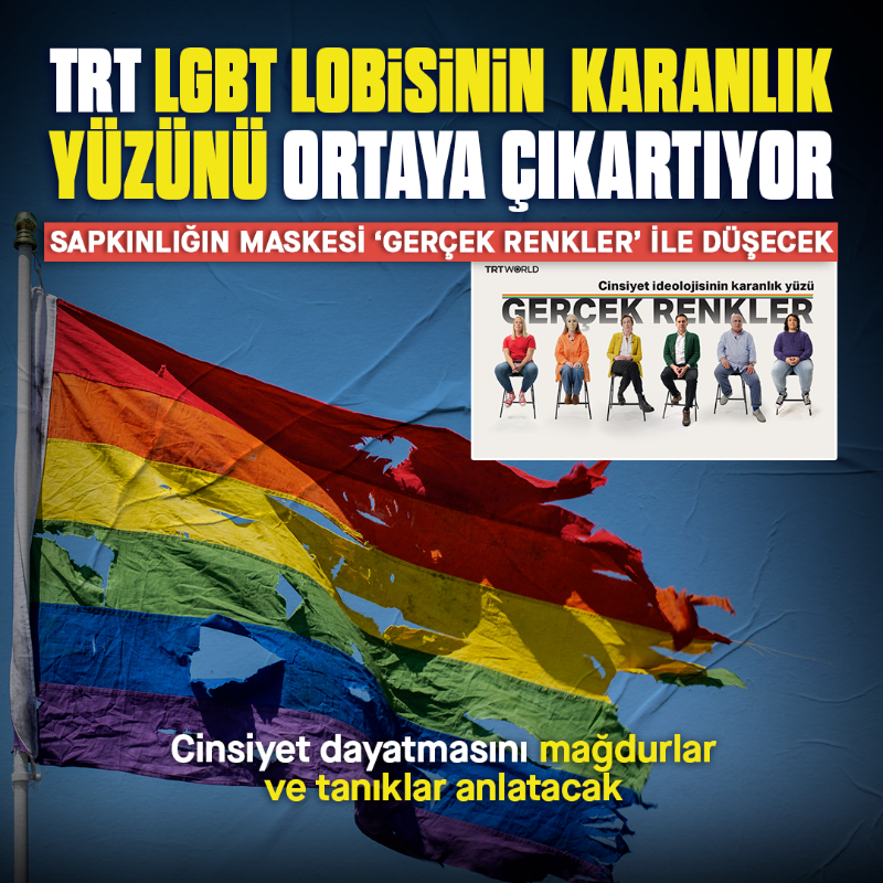 yenisafak's tweet photo. TRT 'Gerçek Renkler' ile LGBT lobisinin karanlık yüzünü ortaya çıkartıyor:

Mağdurlar ve tanıklar anlatacak.