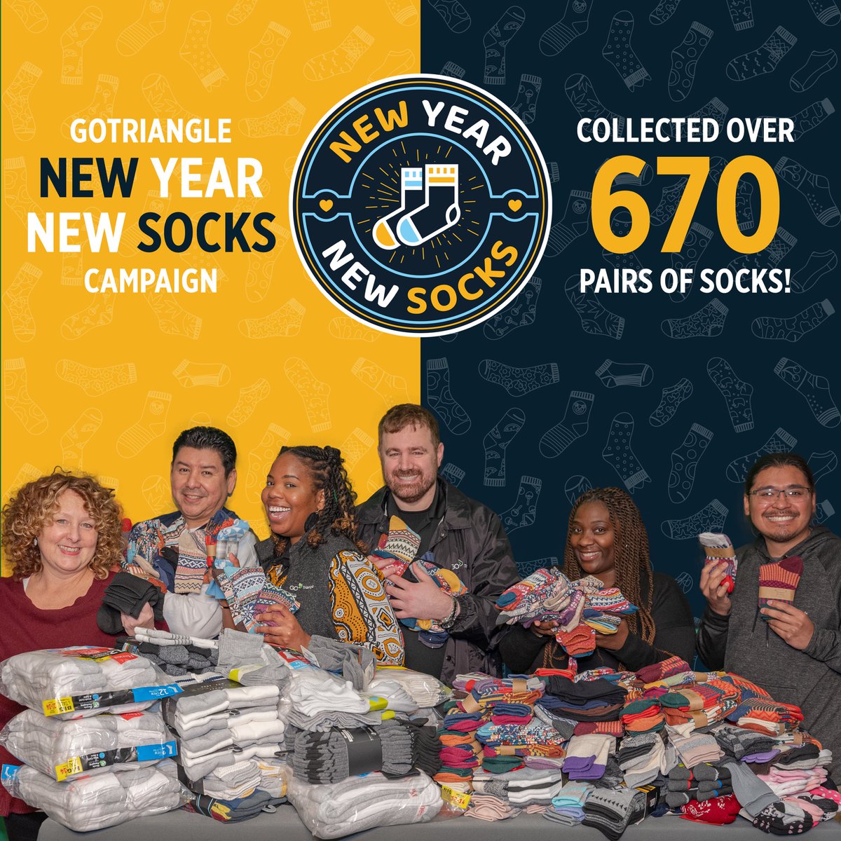 GoTriangle's tweet photo. We are so excited to say that we exceeded our goal and collected over 670 pairs of socks for the Wake County Women’s Center and @rescuemissionsnc!
A huge thank you to everyone that donated! Thank you for helping us support our community!
#GoodNewsFriday #GoTriangle https://t.co/P246yAefGx
