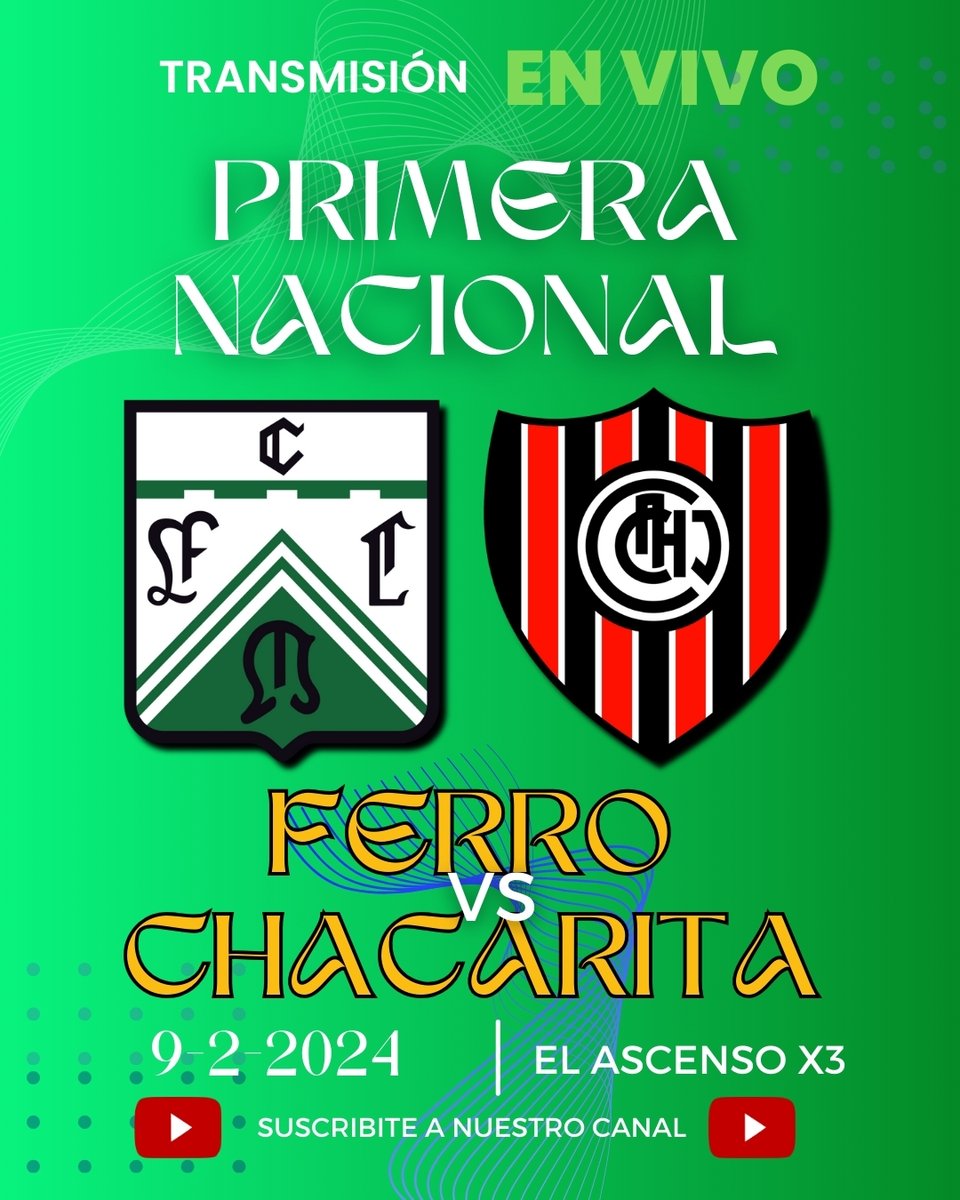 🗓️HOY VIERNES
⏰18 HS

⚽️ #Ferro🆚#Chacarita

🎙️Con: <a href="/Willyblancomil/">Willy Blanco</a> <a href="/sergioicastillo/">Sergio A Castillo</a> <a href="/Gab_Isma20/">Gabriel Ismael.</a> <a href="/marianopasini_/">Mariano Pasini 🎙️</a> junto con Julián López y Sergio Decuzzi.

❤️‍🔥 VIVI la Pasión del Ascenso con Nosotros

📺You Tube 👉  youtube.com/watch?v=l0k_Ji…      

👤 <a href="/DanielCacioli/">Daniel Cacioli</a>