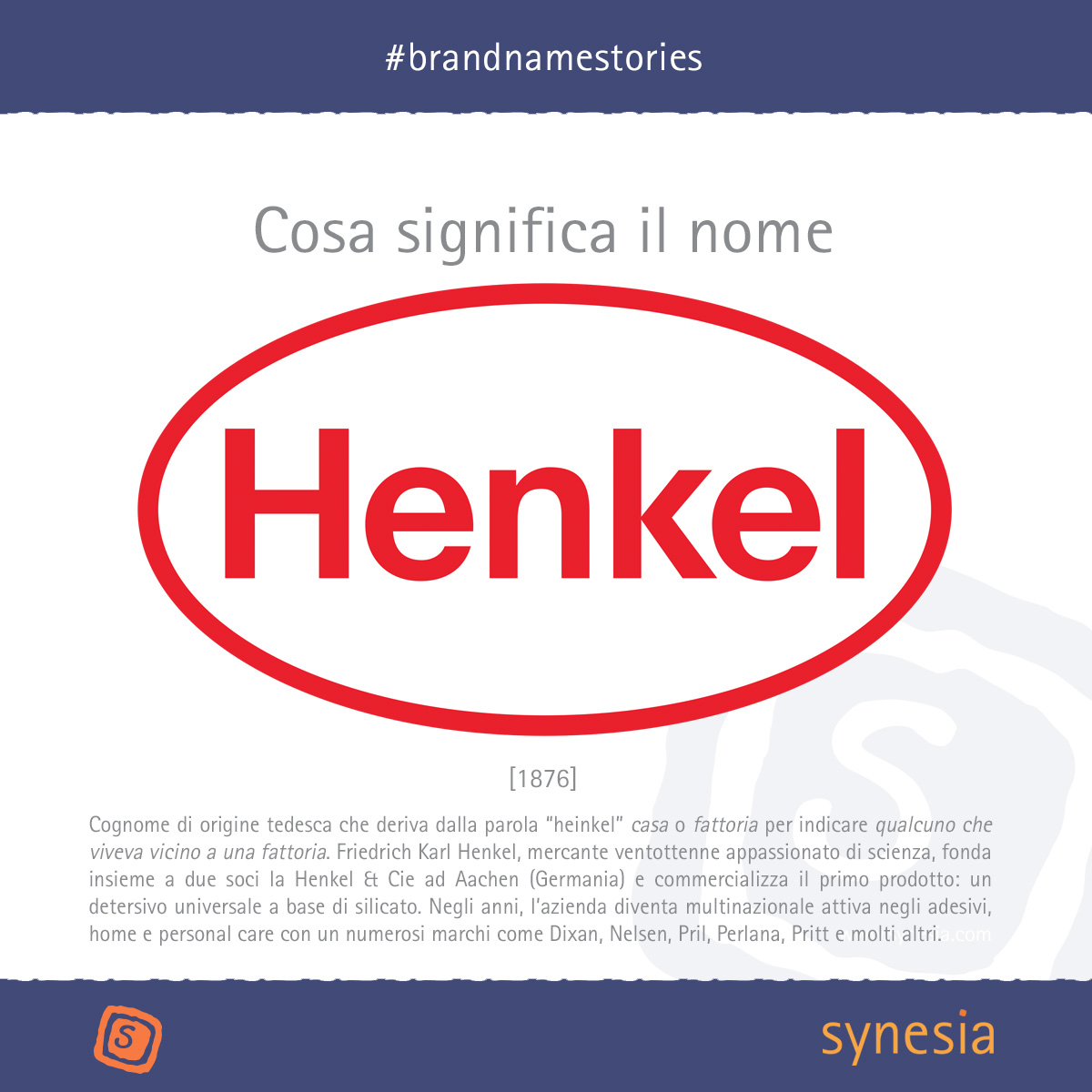 #Henkel proviene da un 𝐜𝐨𝐠𝐧𝐨𝐦𝐞 di 𝐨𝐫𝐢𝐠𝐢𝐧𝐞 𝐭𝐞𝐝𝐞𝐬𝐜𝐚 che deriva dalla parola “heinkel”, 𝑐𝑎𝑠𝑎 o 𝑓𝑎𝑡𝑡𝑜𝑟𝑖𝑎, per indicare 𝐪𝐮𝐚𝐥𝐜𝐮𝐧𝐨 𝐜𝐡𝐞 𝐯𝐢𝐯𝐞𝐯𝐚 𝐯𝐢𝐜𝐢𝐧𝐨 𝐚 𝐮𝐧𝐚 𝐟𝐚𝐭𝐭𝐨𝐫𝐢𝐚.

#naming 
#brandnaming 
#branding