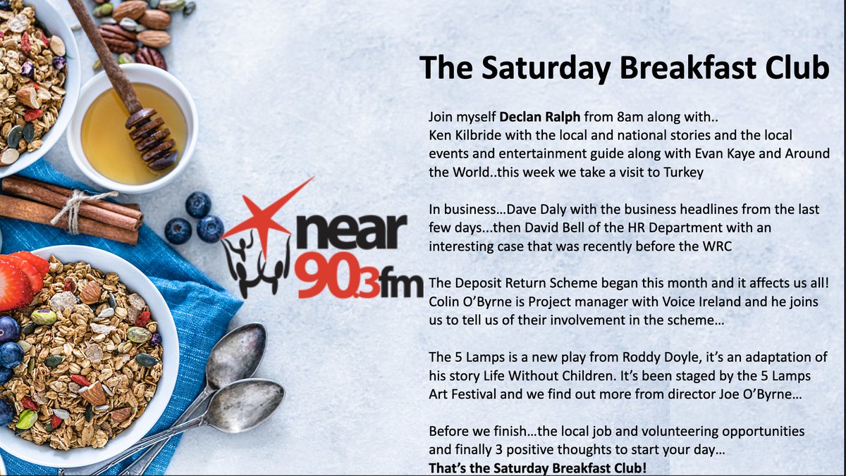 Declan Ralph (@declanralph) on Twitter photo Coming up this week on The Saturday Breakfast Club on <a href="/nearfm/">Near FM</a> ...Join myself and <a href="/DaveDalyFM/">David Daly</a> Evan Kaye <a href="/theHRdepartment/">David Bell</a> AND <a href="/kenkilb7/">Ken Kilbride</a> for local news, events and business... Colin O'Byrne of <a href="/VOICE_Ireland/">Voice Of Irish Concern for the Environment</a> on DRS and Joe O'Byrne on Roddy Doyle's new play The FiveLamps <a href="/5lampsarts/">Five Lamps Arts Festival</a> Coming up this week on The Saturday Breakfast Club on <a href="/nearfm/">Near FM</a> ...Join myself and <a href="/DaveDalyFM/">David Daly</a> Evan Kaye <a href="/theHRdepartment/">David Bell</a> AND <a href="/kenkilb7/">Ken Kilbride</a> for local news, events and business... Colin O'Byrne of <a href="/VOICE_Ireland/">Voice Of Irish Concern for the Environment</a> on DRS and Joe O'Byrne on Roddy Doyle's new play The FiveLamps <a href="/5lampsarts/">Five Lamps Arts Festival</a>