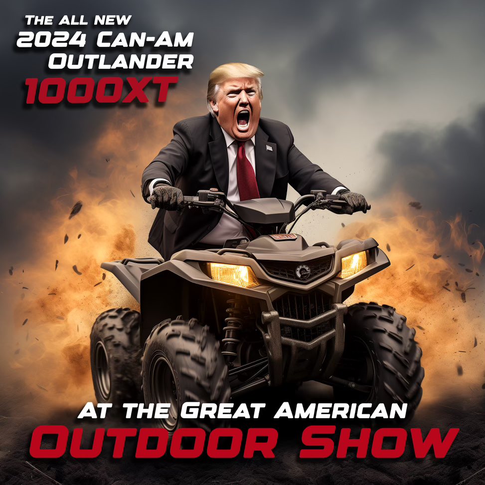 blackmanscycle's tweet photo. ๐ฅ Join #BlackmansCycle with Team #CanAm today through #Superbowl Sunday at The Great American Outdoor Show! ๐บ๐ธ President @realDonaldTrump makes a stop to the #GAOS this afternoon! ๐ฅ Check traffic updates before you head out today! #BRP #CanAmOffroad #Outdoors #DonaldTrump ๐ https://t.co/b9cFNTsNhu
