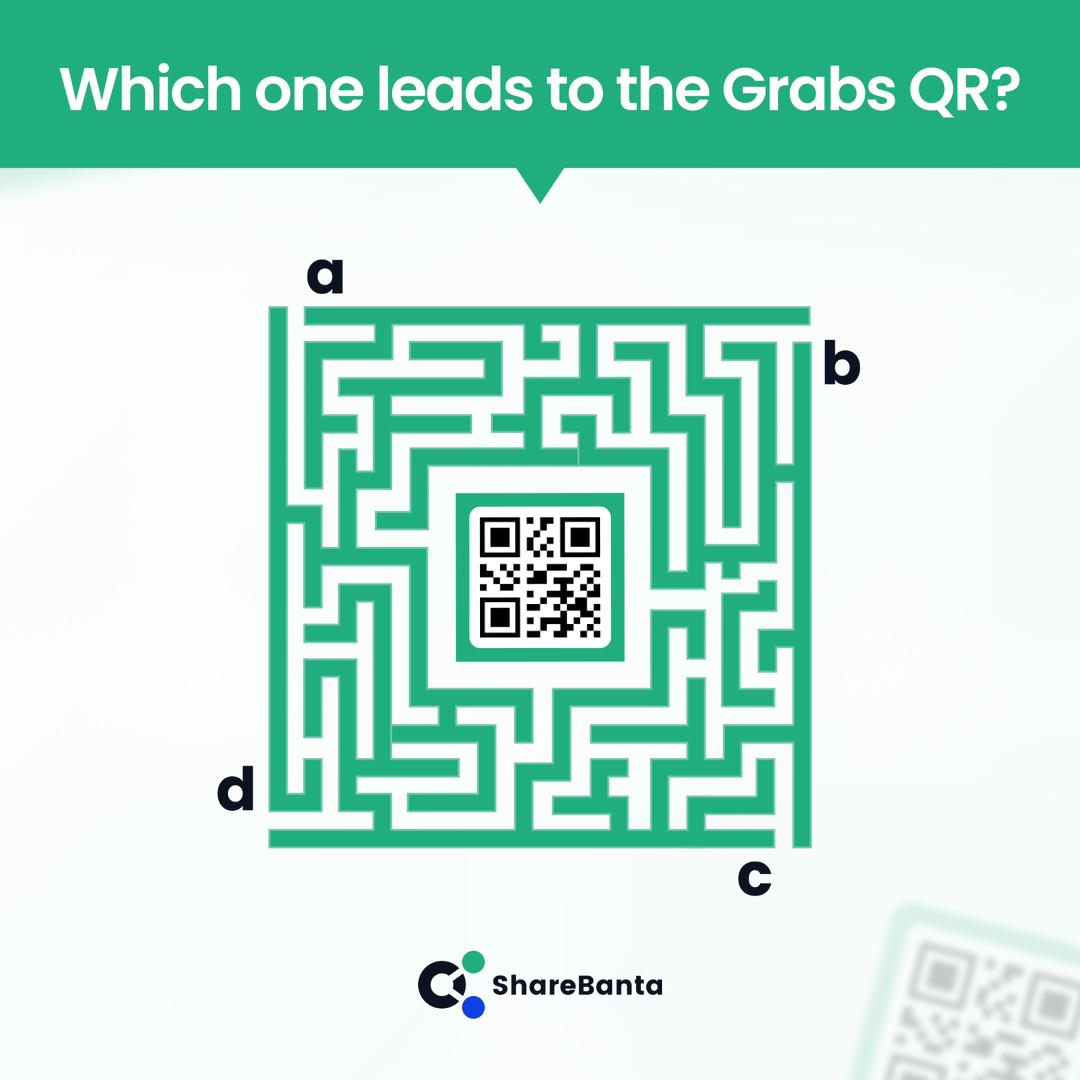 sharebanta's tweet photo. One of A,B,C or D would lead to the Share Banta Grab QR, Which one is it? Let us know in the comments. https://t.co/rgJjpxmSUb