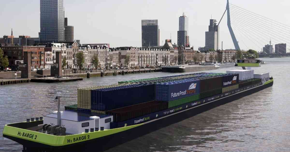 MarineInsight's tweet photo. H2 Barge 2, a hydrogen-powered barge to transport cargo emissions-free, was launched.
Check out this article 👉https://t.co/FMINQ3RGNj
#H2Barge2 #FutureProofShipping #Maritime #MarineInsight #Merchantnavy #Merchantmarine #MerchantnavyShips https://t.co/R6goUWflve
