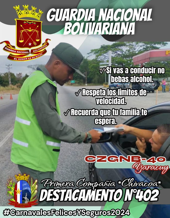 #09FEBRERO2024 la Guardia Nacional Bolivariana te invita a seguir con las normas de seguridad para estos carnavales 2024
#Carnavalesseguros