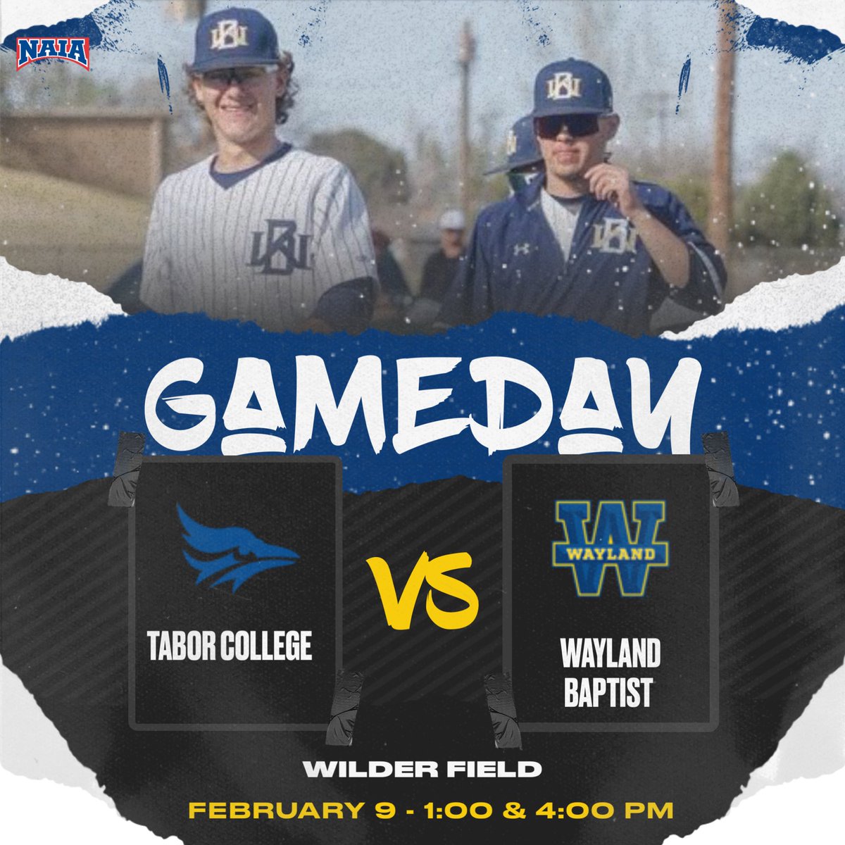 wbu_baseball's tweet photo. 🚨GAME DAY🚨⁣⁣
⁣⁣
Pioneers are back in action today against Tabor College
⁣⁣
🕙 1:00 &amp; 4:00 PM
⁣⁣
📍 Plainview, TX

🎥  https://t.co/FRzE1EhYlt

#TMac4Ever | #WBUBaseball | #GoPioneers https://t.co/8BZ6WdhM1q