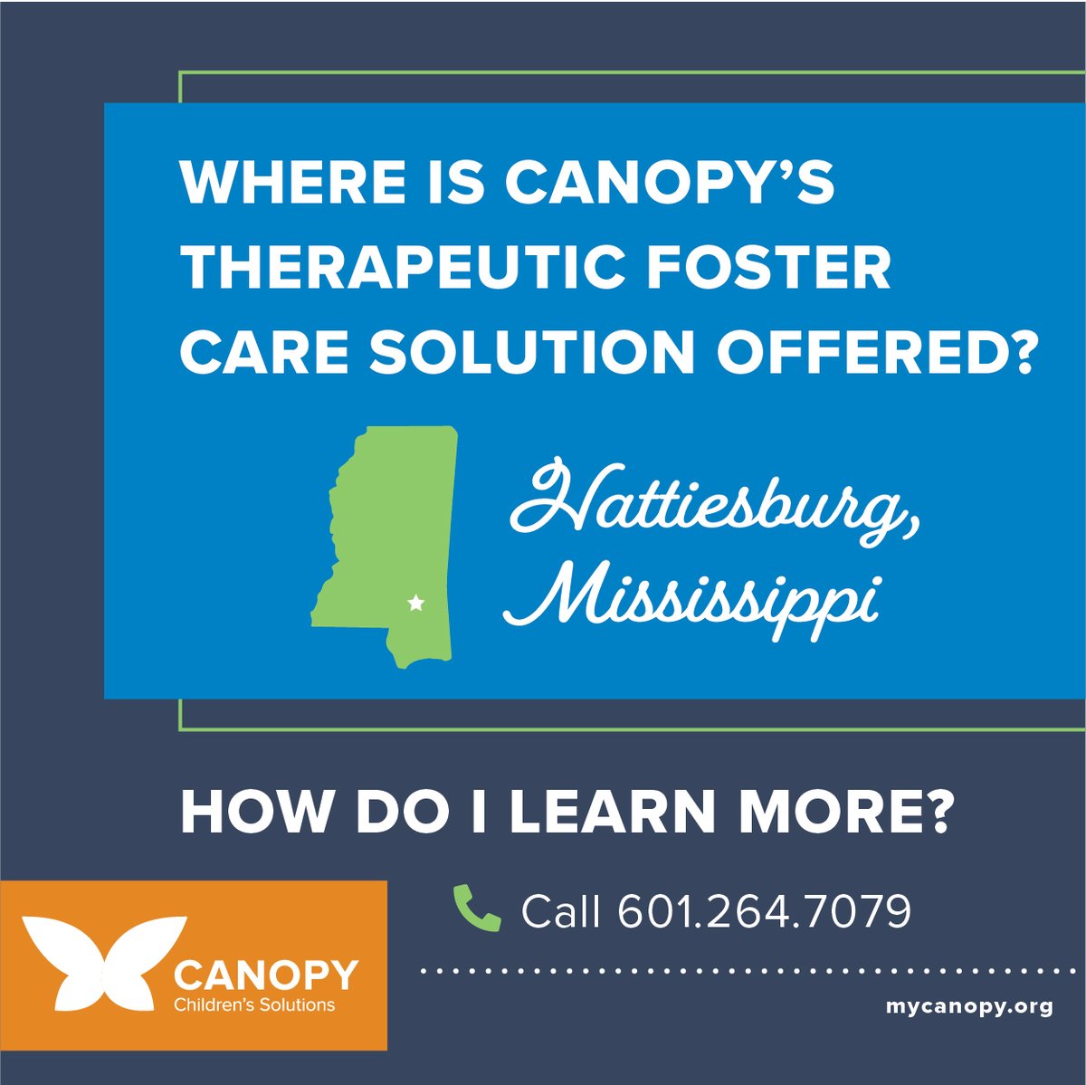 canopychildren's tweet image. This month’s Solution Spotlight is Canopy’s Therapeutic Foster Care and Adoption Solutions, serving children and families in Hattiesburg, MS, and beyond. Follow along over the next few days to learn more about how you can be a child’s success story. #SolutionSpotlight