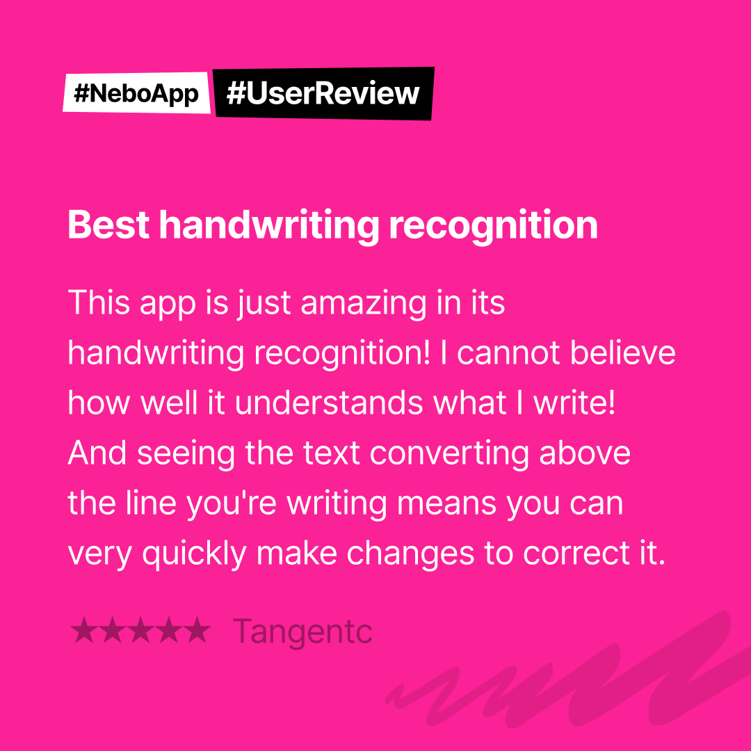 nebo_app's tweet image. We're thrilled to hear you're loving the handwriting recognition in #NeboApp! 🚀#TechInnovation #UserLove #UserReview