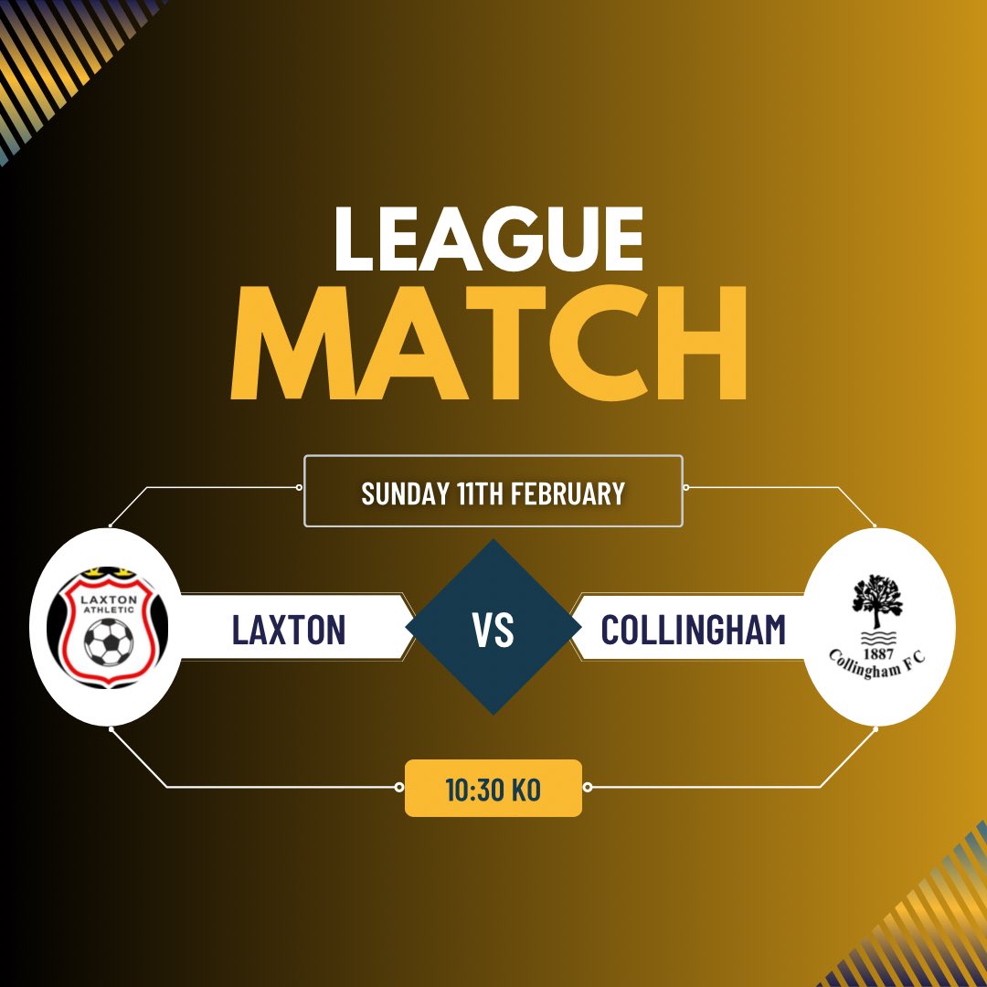 This Sunday we return to league action as we travel to @LaxtonFc 

📅 Sunday 11th February

⏰ 10:30AM

📍Laxton Sports & Recreational Field, Egmanton Road, Laxton, NG22 0NT