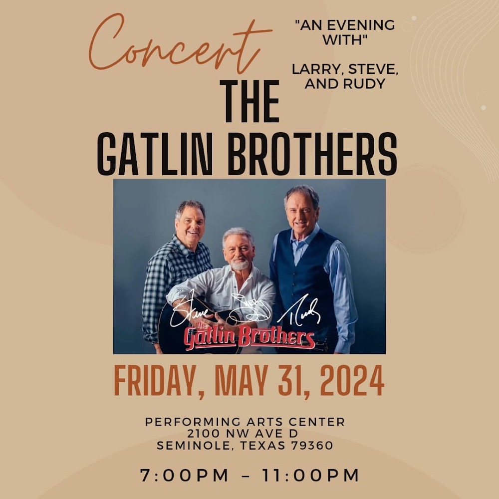 Show announcment! • We are Heading to Seminole, TX on May 31st to play at the Performing Arts Center. Click the link in our bio or go to Gatlinbrothers.com/tour to get tickets! • • • 📍 Seminole, TX 🗓️ 5.31.24 @heritagehomesteadingcountry