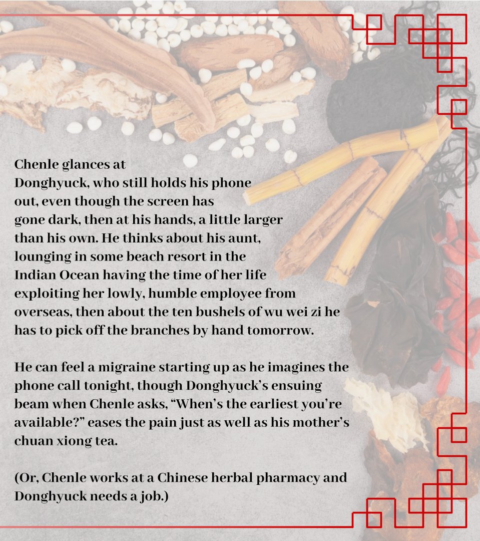 A Late Blooming Fragrance

🍵 one-shot, 6.2k 
🍵 hyuckle (haechan/chenle)
🍵 chinese urban fantasy, slice of life, coworkers to not quite lovers but getting there, hc's hot pot obsession as a catalyst for romance, fluff and humour, etc.
🍵 t 

🍵 link in replies