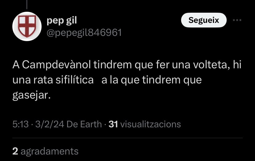 JordiCoch's tweet photo. Quan algú tingui el dubte de si AC és extrema dreta, sols ha de buscar què pensen i defensen els seus seguidors. Aquí un recull dels comentaris homòfobs i racistes que m'han dedicat: Mico, sifilític entre altres perles https://t.co/9yef1Yrgxy