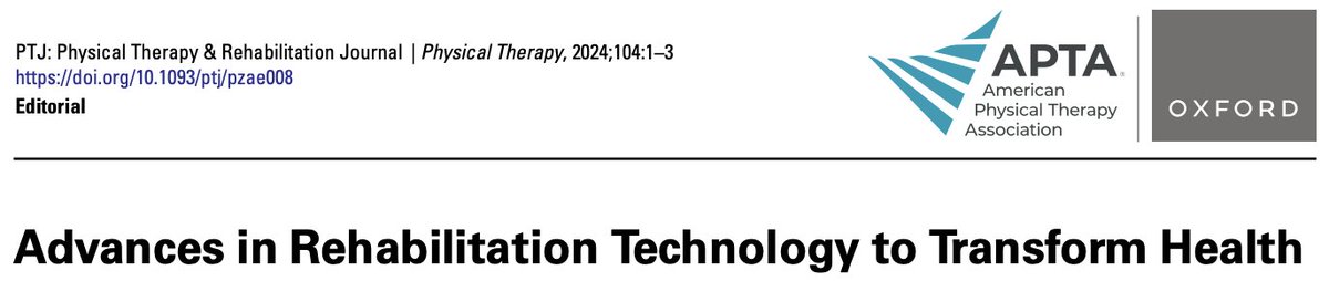 PTJournal's tweet image. 🚨The @PTJournal special issue on Advances in Rehabilitation Technology drops today!

This issue has it all:
⌚️Wearable sensors 
📳 Telehealth 
📱Smartphone Apps
📹Video-Based Gait Analysis
💻Artificial Intelligence
Applied to a variety of diagnoses:

academic.oup.com/ptj/issue/104/2