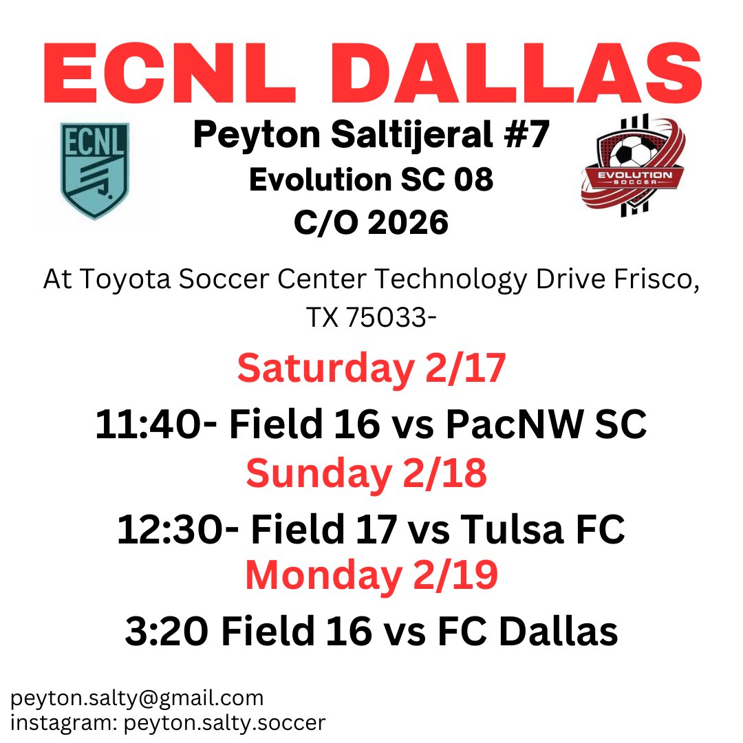 Excited for ECNL Dallas in a week!