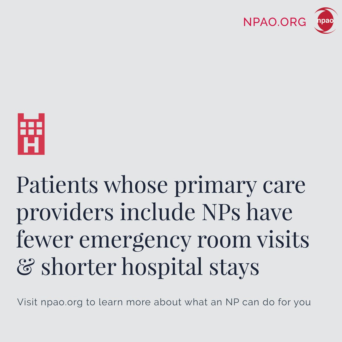 NPAOntario's tweet photo. #NPfacts Patients whose primary care providers include Nurse Practitioners (#NPs) have fewer emergency room visits and shorter hospital stays. Discover the impact of NPs at https://t.co/sbWcLhBxzW. 

#NursePractitioner #Health #Ontario #OntarioHealth #OnPoli #NPAO #NPAOntario https://t.co/hnF1TpsUd1