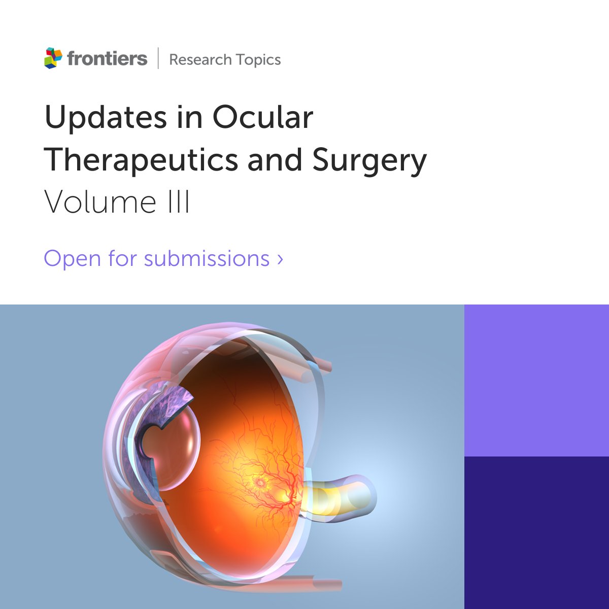 📢 Call for papers! Submissions are open for our new article collection 'Updates in Ocular Therapeutics and Surgery - Volume III' Edited by Georgios Panos and Horace Massa Submit your article or find out more ➡️ fro.ntiers.in/62416