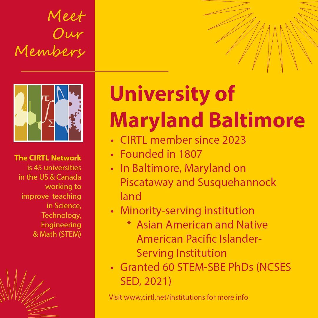 CIRTL Network (@cirtlnetwork) on Twitter photo This week's member in the spotlight is <a href="/UMBaltimore/">University of Maryland, Baltimore</a>, one of our newest members. UMB brings our Baltimore members to 3 - more than any other city in the network! Read more about CIRTL@UMB at buff.ly/3OBHzky This week's member in the spotlight is <a href="/UMBaltimore/">University of Maryland, Baltimore</a>, one of our newest members. UMB brings our Baltimore members to 3 - more than any other city in the network! Read more about CIRTL@UMB at buff.ly/3OBHzky