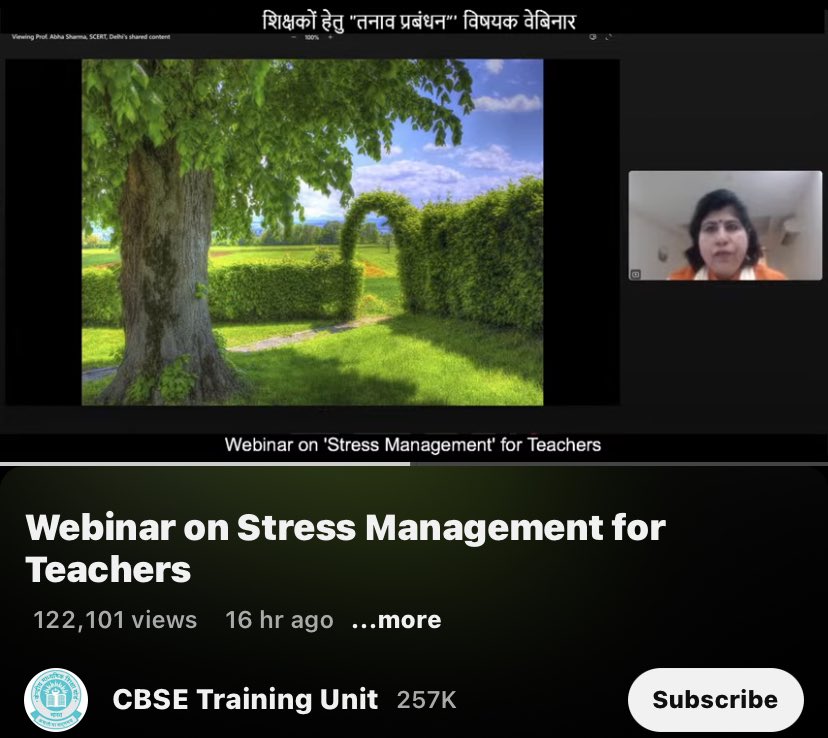 Extremely delighted to represent @SCERT2021 and to address as an expert speaker in a webinar on “Stress Management for Teachers” organised by @cbseindia29 Training wing for around 14 lac teachers of 29,000 CBSE schools. youtube.com/live/HrxgZXExO…