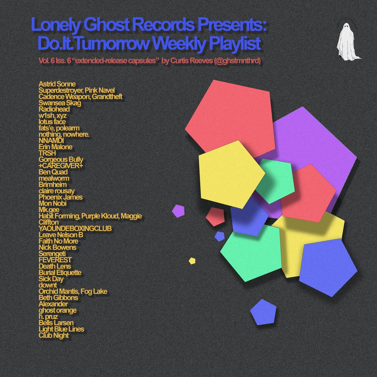 We got a new playlist from <a href="/ghstmnthrd/">Curtis L. Reeves Jr.</a> ft. @pinknavelonline <a href="/swanseaskag/">swanseaskag</a> <a href="/xyzpleads/">xyz</a> <a href="/youngburial/">fats’e</a> <a href="/poIearm/">polearm</a> <a href="/nothingnowhere/">nothing,nowhere.</a>  <a href="/erinmalone417/">erin</a> <a href="/mealwormmusic/">mealworm</a> <a href="/nkemobm/">Nkem // Mon Nobi</a> <a href="/leavenelsonb/">Nelson - NCTV</a> <a href="/lightbluelines_/">light blue lines 🌱</a> <a href="/NickBowens_/">Nick Bowens</a>  <a href="/serengetidave/">serengeti</a> + more! Follow for updates every Friday! 🔗in replies