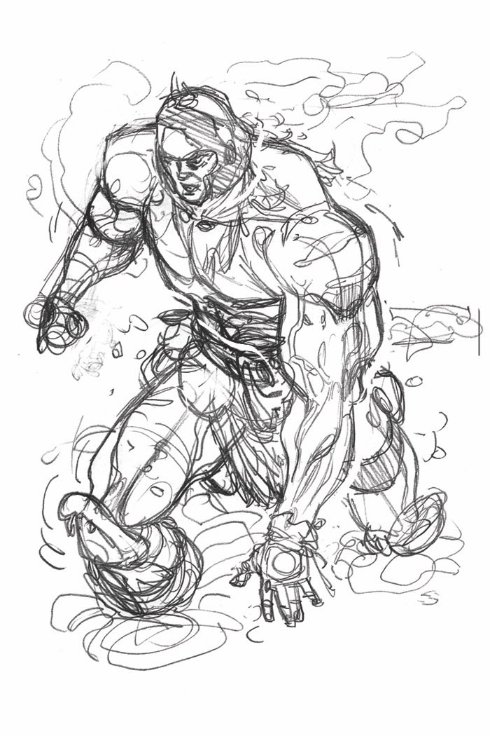 AndrewKrahnke's tweet photo. A quick behind-the-scenes look at an early page in BLOODRIK #3. This was a new page for the @imagecomics release not included in the ashcan version. It was fun just to do a splash page of the bloody, busted, brute. BLOODRIK #3 is in shops now! #bloodrik https://t.co/KAgVVu2VKs