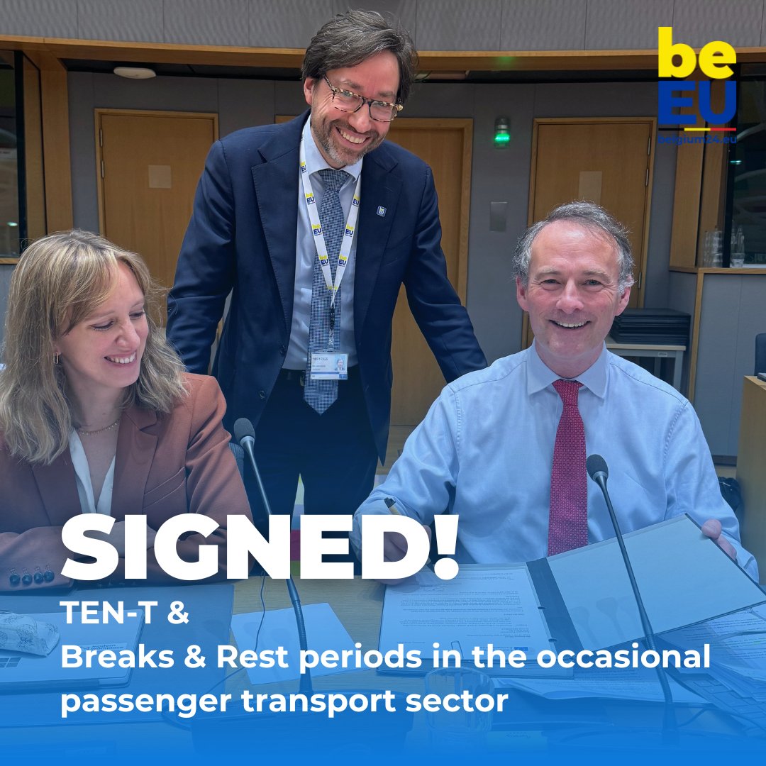 🚌Signed!

Both on the trans-European transport network (#TENT) &amp; on breaks &amp; rest periods for drivers of tour coaches, Ambassadors confirmed today the final proposed compromise texts.

🛣️ Both texts aim to make 🇪🇺's #transport network safer &amp; more reliable!