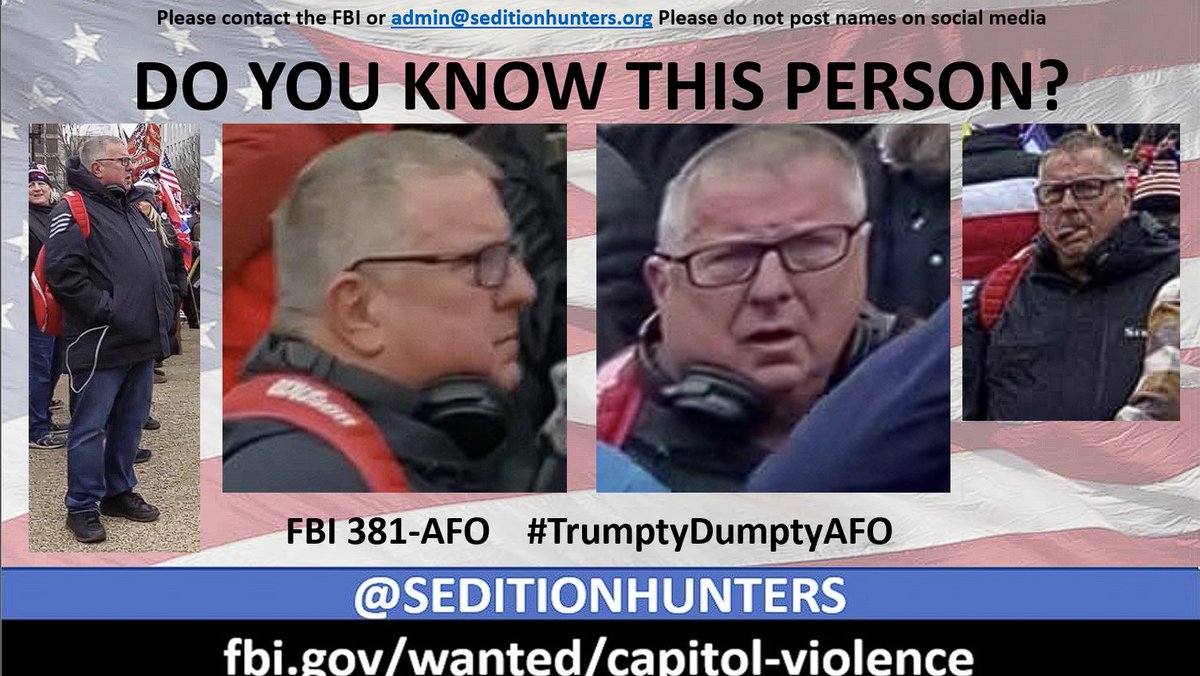 Please share across all platforms. Do you Know this man?? Please contact the FBI with 381-AFO tips.fbi.gov or contact us at admin@seditionhunters.org Please do not post names on social media #TrumptyDumptyAFO aka #TrumptyDumpty