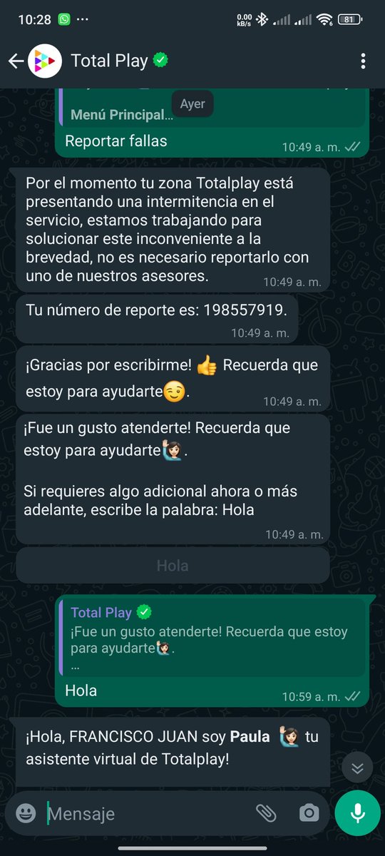 pacojop's tweet photo. @TotalplayAyuda que procede? Hice ayer mi reporte y llamé por teléfono y nada que me solucionan! https://t.co/Lwvvqgm7ea