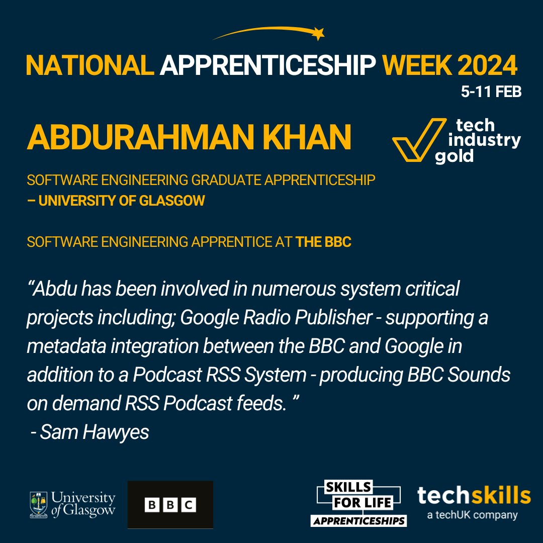 Congratulations to Abdurahman Khan, studying at University of Glasgow and working as a Software Engineering Apprentice at the BBC. Nominated by Sam Hawyes for your involvement in Google Radio Publisher and Podcast RSS system development!