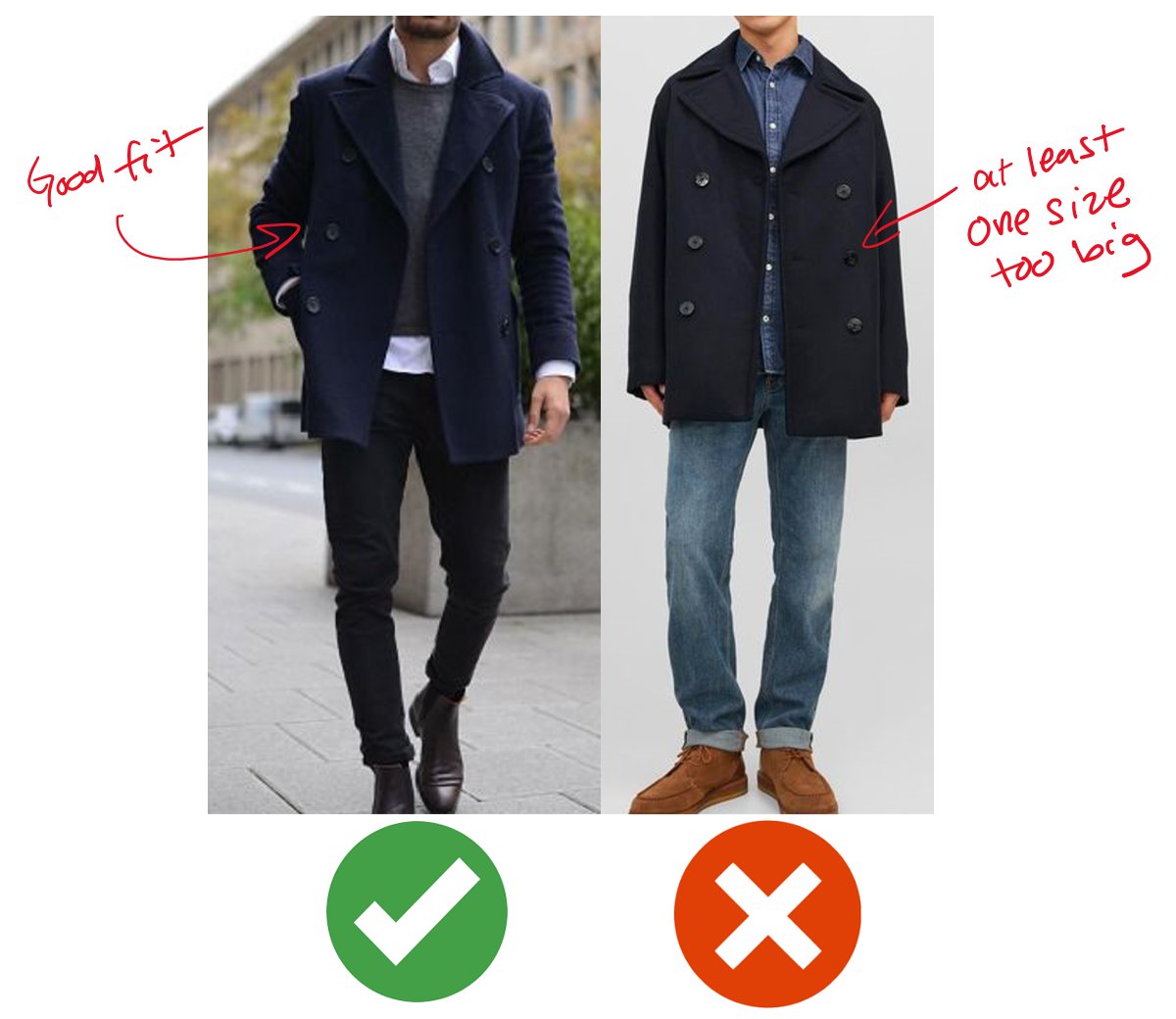 WellBuiltStyle on X: When your pea coat is worn unbuttoned it still needs  to have shape. Most guys are wearing coats that are least one size too big  for them. This kills