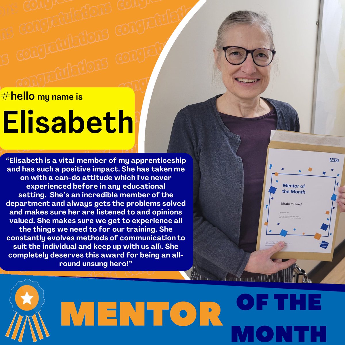 This #NAW2024 in particular we are delighted to once again recognise one of our #apprenticeship #mentors.

Elisabeth has been highly commended for her 'can-do attitude' and being an 'all-round unsung hero!'

#SkillsforLife