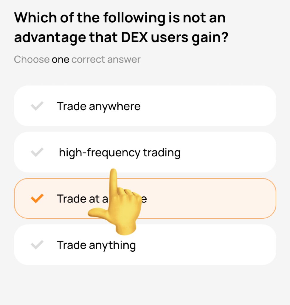 08.02.2024
OverWallet quiz

Question: Which of the following is not an advantage that DEX users gain?
Answer: High-frequency trading 

🥸🥸