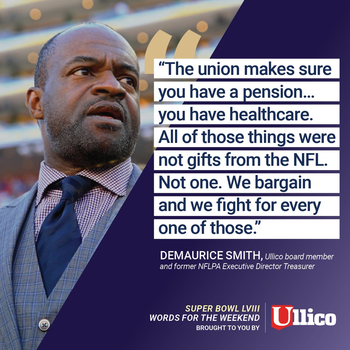 It's #WordsForTheWeekend, brought to you by the #union movement's company. #SuperBowl2024 #unionstrong <a href="/demauricesmith/">DeMaurice Smith</a>