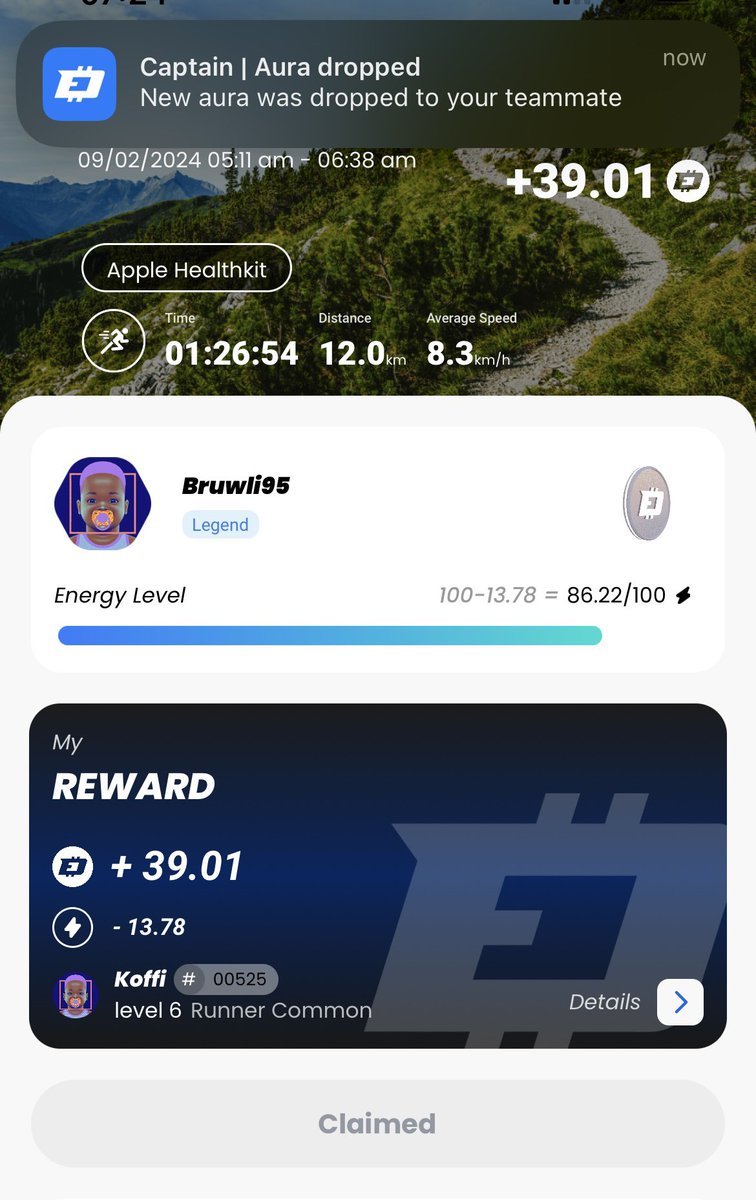 Bruwli95's tweet photo. $7.72 for a 12k run and making me healthier and stronger 💪. Plus an aura for my team #ForeverFit
And… #DEFIT works well with #MOOW
Try it!
@DEFITofficial #move2earn #m2e #MoveToEarn #Fitness #Web3
Join my team, code: 1A7BF0FC https://t.co/KEPk1ZHoGC
