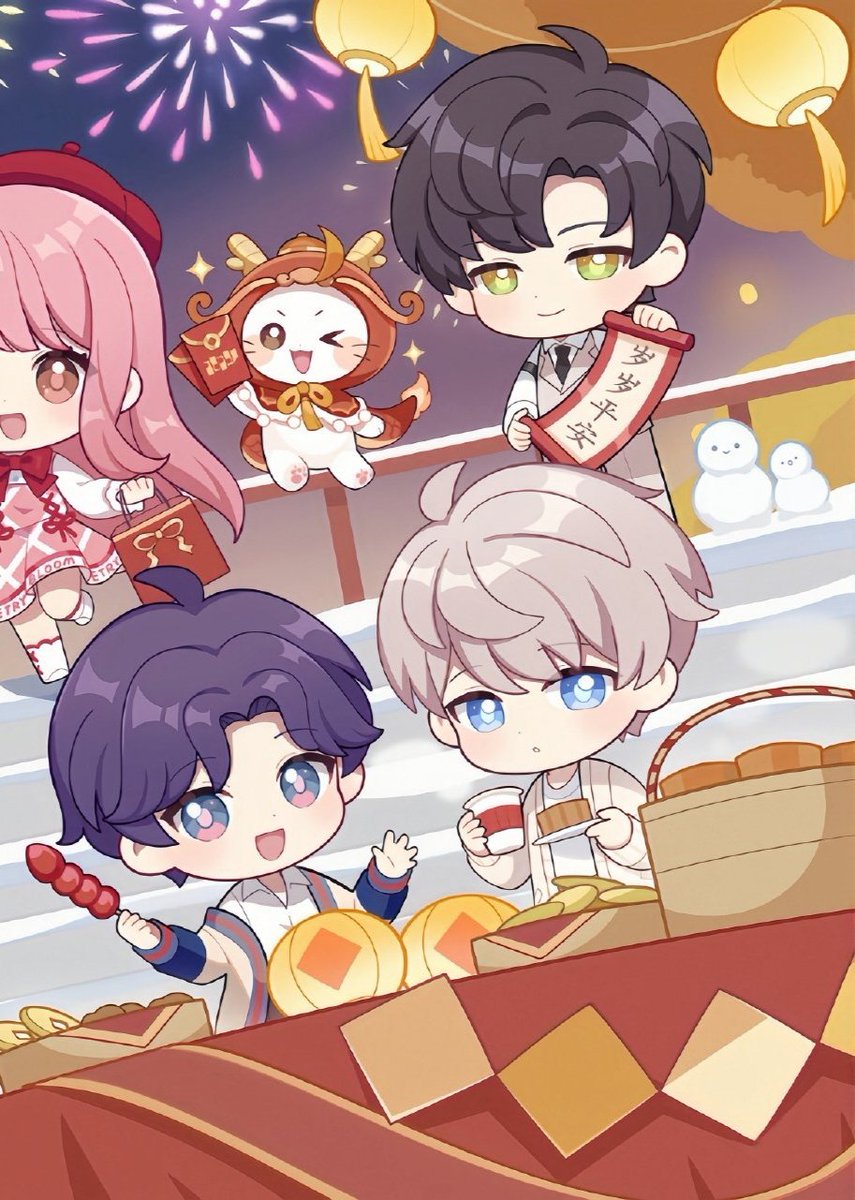daily_deepspace's tweet photo. awe papergames family group pic for CNY 2024🥹

look at our boys ! did you see two little snow ppl near Zayne🥹🫶 https://t.co/Sm87LX1c9m