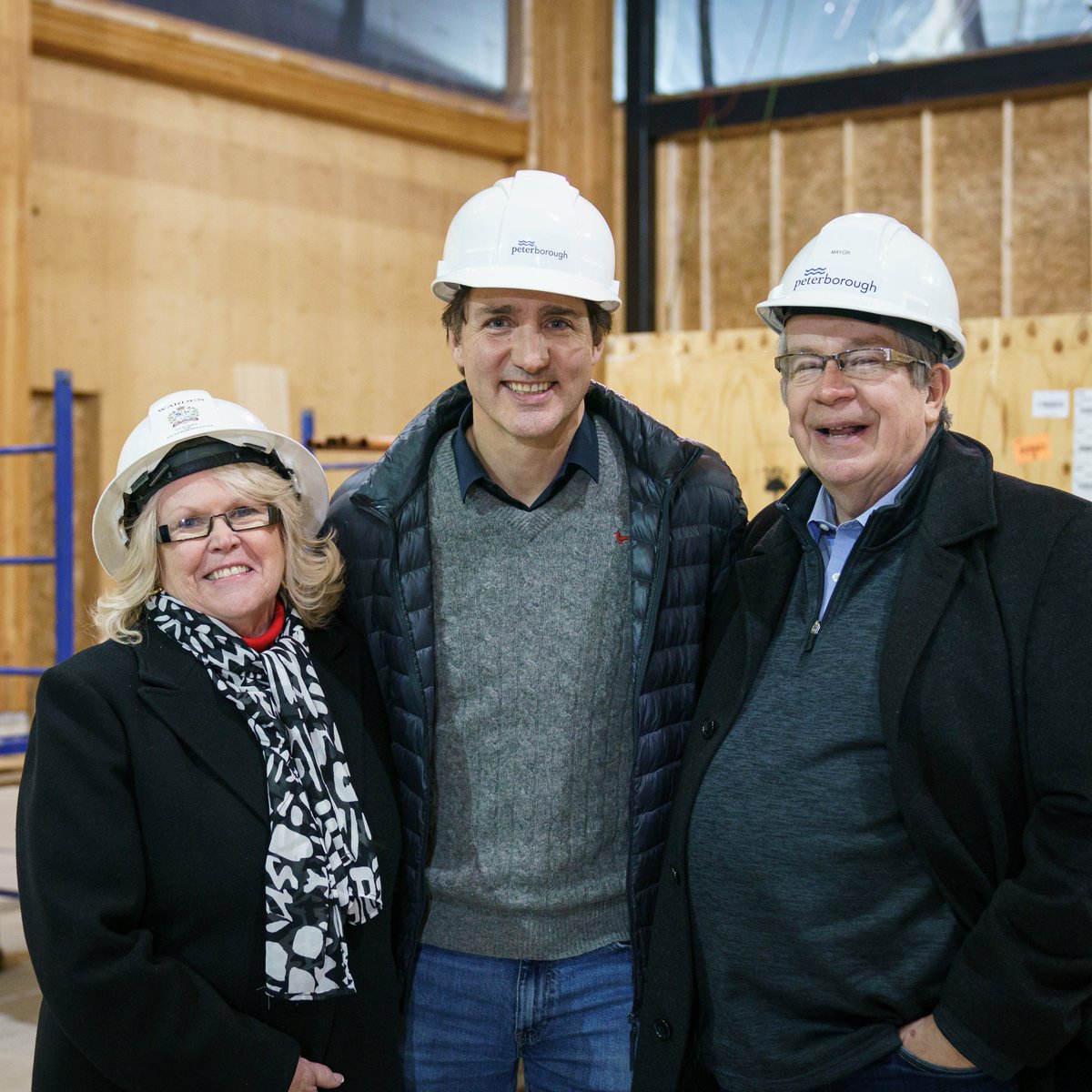 MayorPtbo's tweet photo. It was a pleasure to welcome Prime Minister  @JustinTrudeau to Peterborough yesterday for a tour of our new net-zero fire station!

I took the opportunity to chat with the PM about our Housing Accelerator Fund application, and Warden Clark highlighted the #EOWC7in7 Plan. https://t.co/oxlb4rZYxq