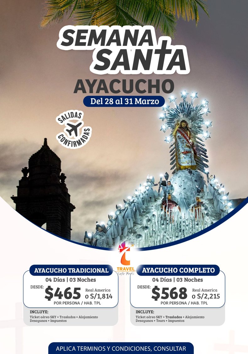 TravelSafePeru's tweet photo. 📩Informes: reservas@travelsafe-peru.com    
☎️Central: +51 492-0058    
 📲WhatsApp: https://t.co/4SMhc5NDzP    
🌎Página web: https://t.co/UPzfdmrUhR https://t.co/K7B3Fkwt6n 
#TravelSafePerú #TSP #ViajaconTSP #Viajabien #AgenciadeViajes #SemanaSanta2024 #Perú #Ayacucho https://t.co/p7fV638NSv