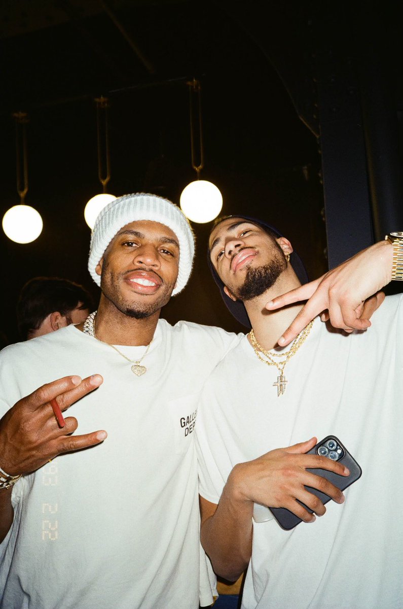 Hali's tweet photo. Chavano! Weird putting on an NBA jersey without you! Thankful you’ve been like a big brother to me these past 4 years. Going to miss having you around, but more than all imma miss you getting mad when I look you off to hit the big for a dunk fr. And know when I FINALLY catch you on that iso, it’s over wit!! You already know what it is fam, no long talk! 242 to the World!!🩵